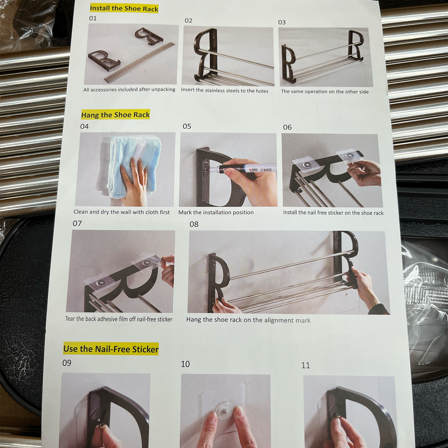 Zapatero con estante colgante de acero inoxidable para dormitorio o almacenamiento