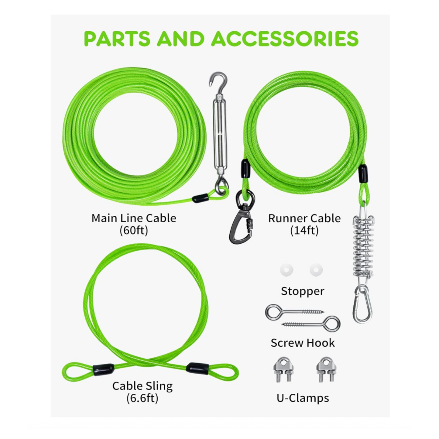 Fostanfly Heavy Duty 60ft Rust Tie Out Runner Cable for Dog up to 250 lbs