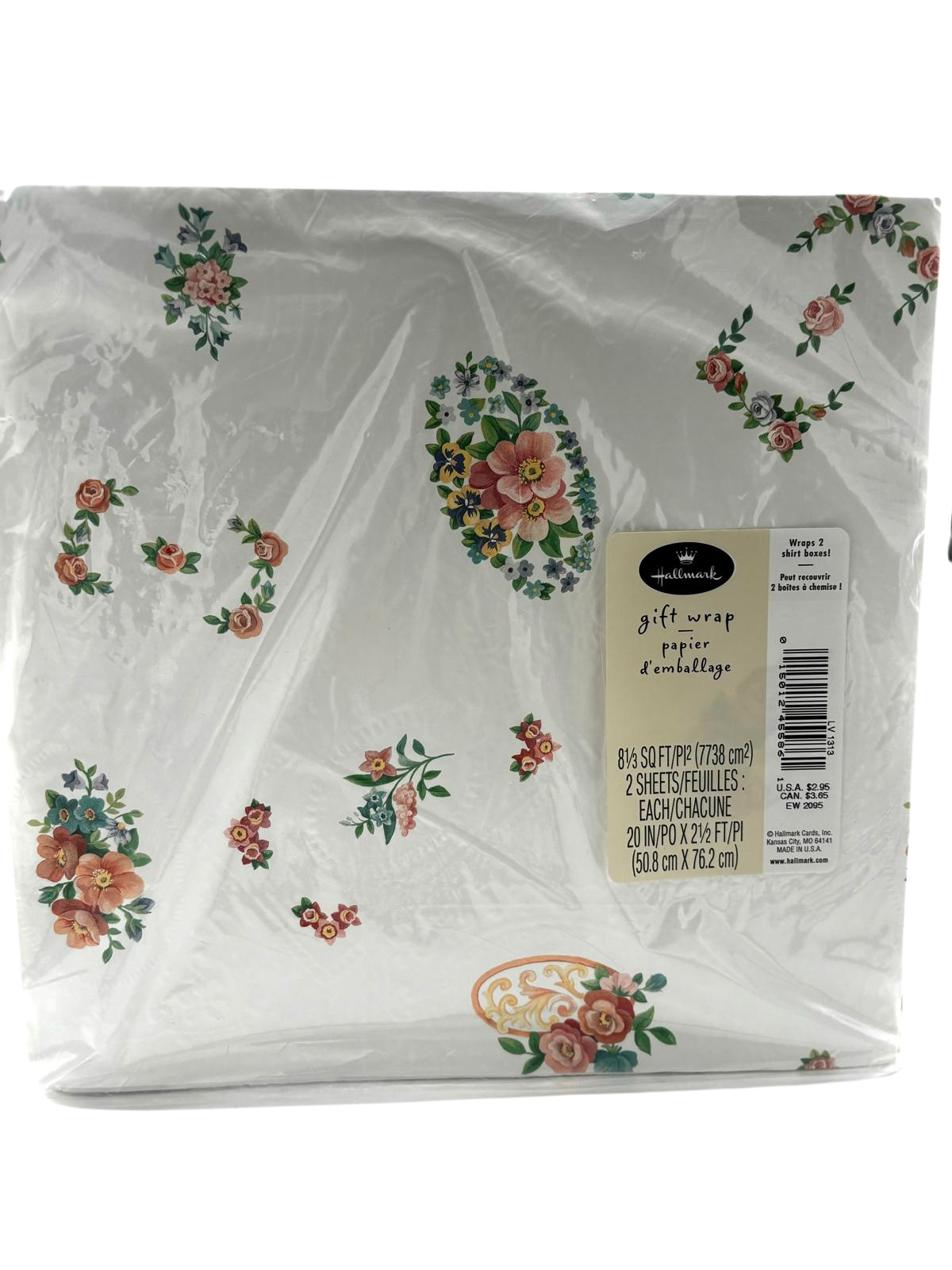 Hallmark White Gift Wrap with Embedded Flowers