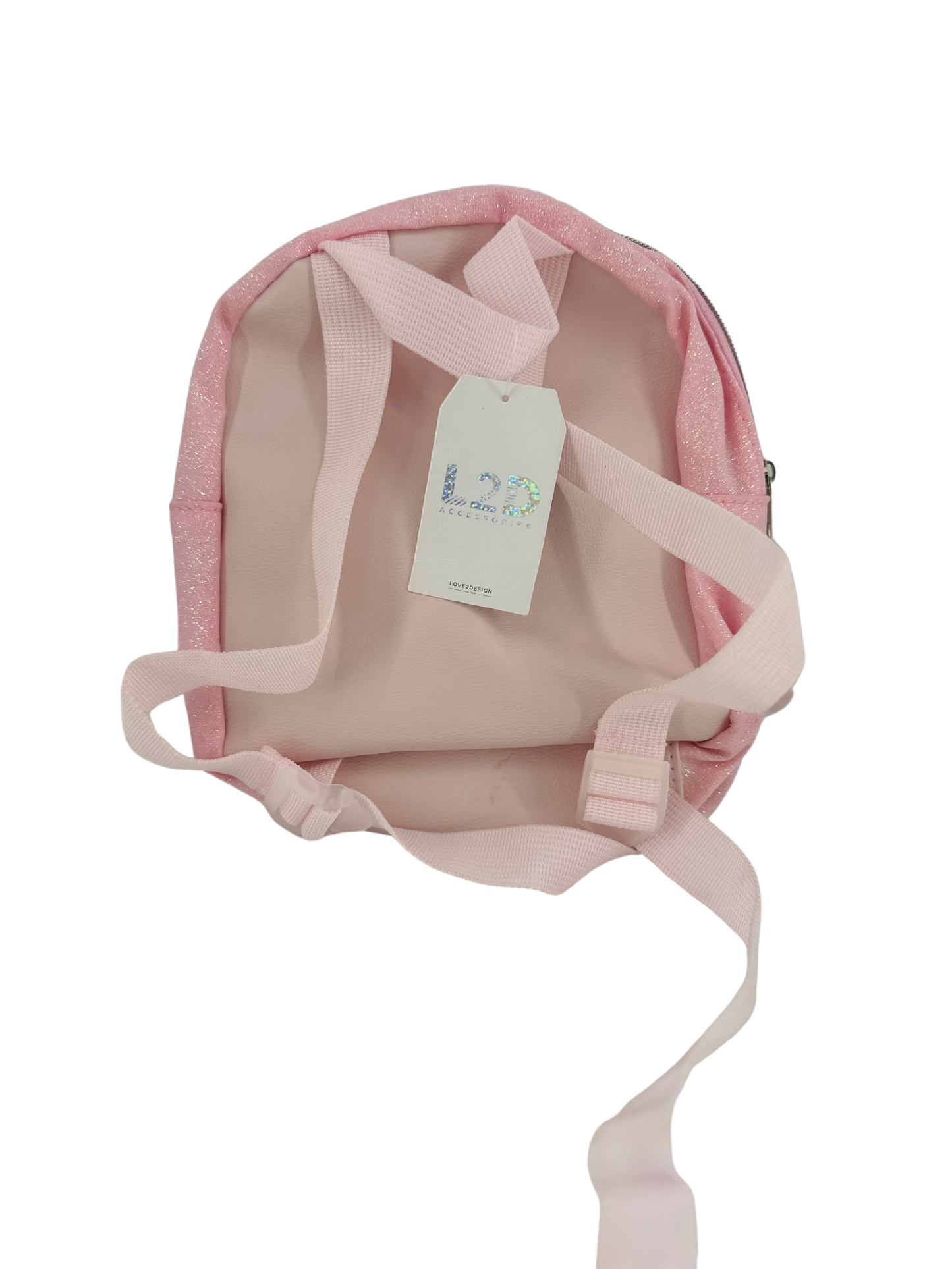 Clear pink back pack with K glitter letter (Size 7.5 x 9 inches)