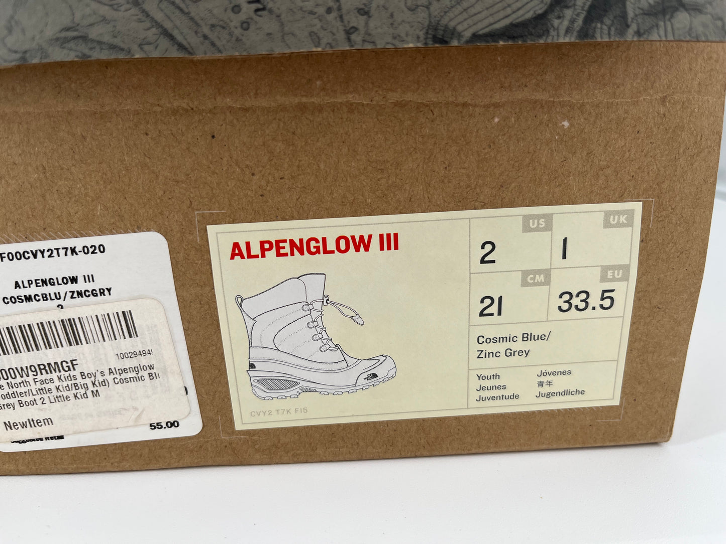 Botas Alpenglow III Cosmic Blue y Zinc Grey (Talla 2 EE. UU. para niños)