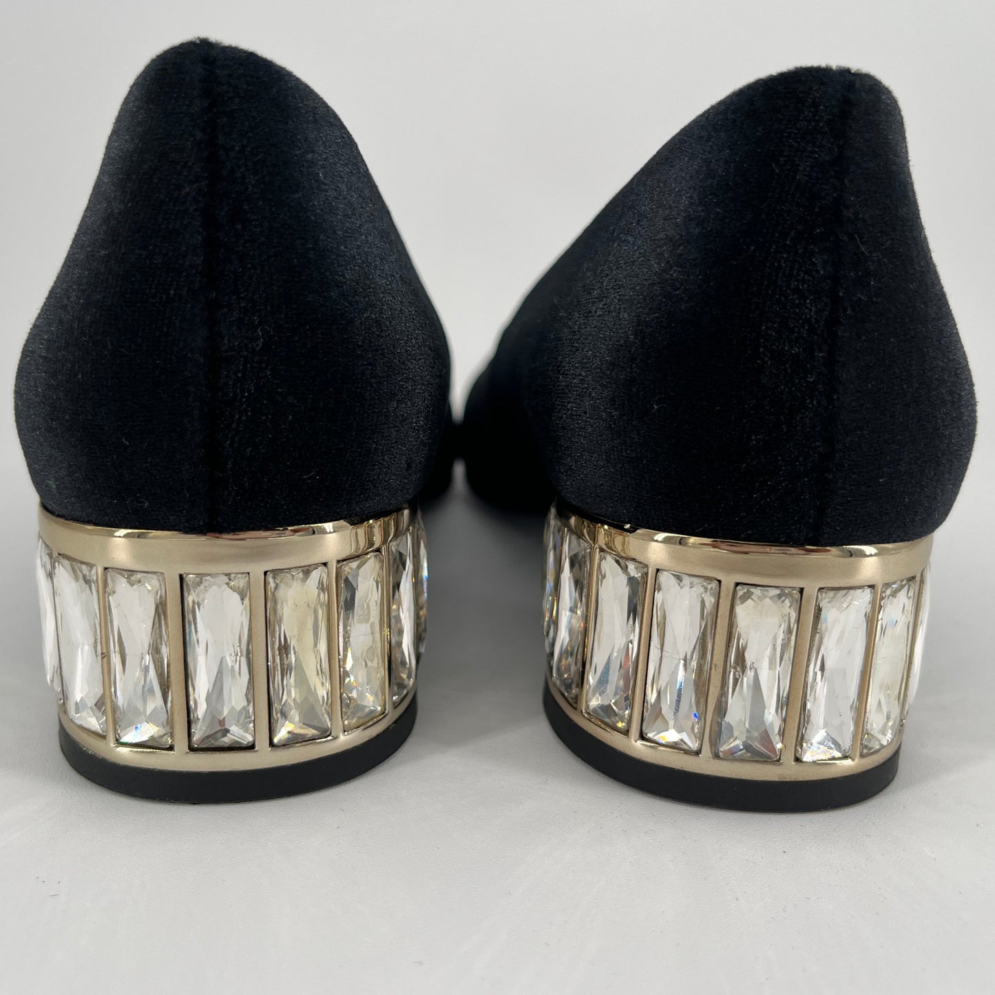 Anne Klein Black Suede Shoes with Gold Diamond Sole (Size 6 Adult)