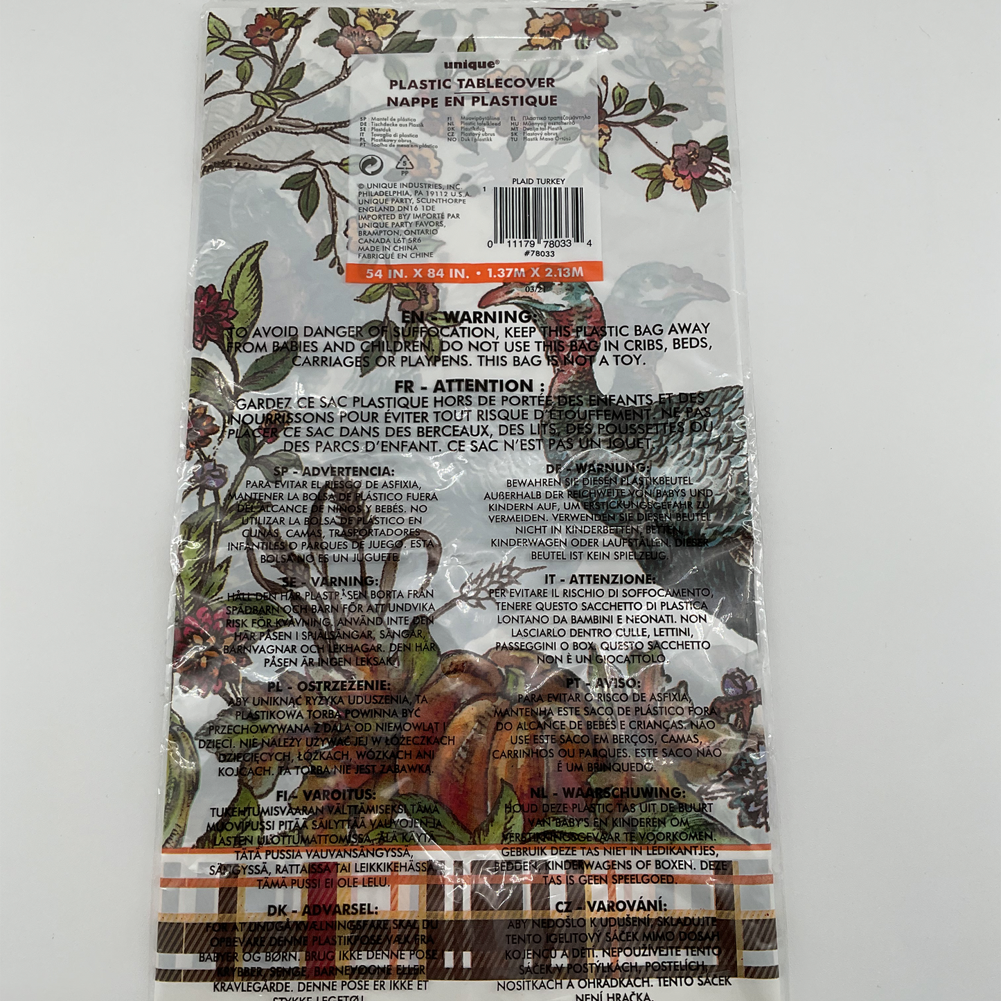 Mantel de plástico pavo (54" x 84")