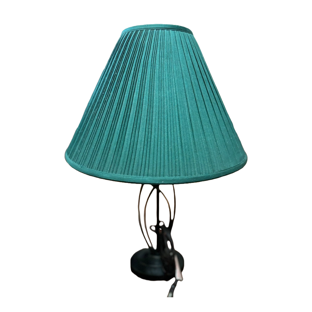 Two Table Lamps Metal Stand and Pleated Green Top (FOR PICKUP ONLY)