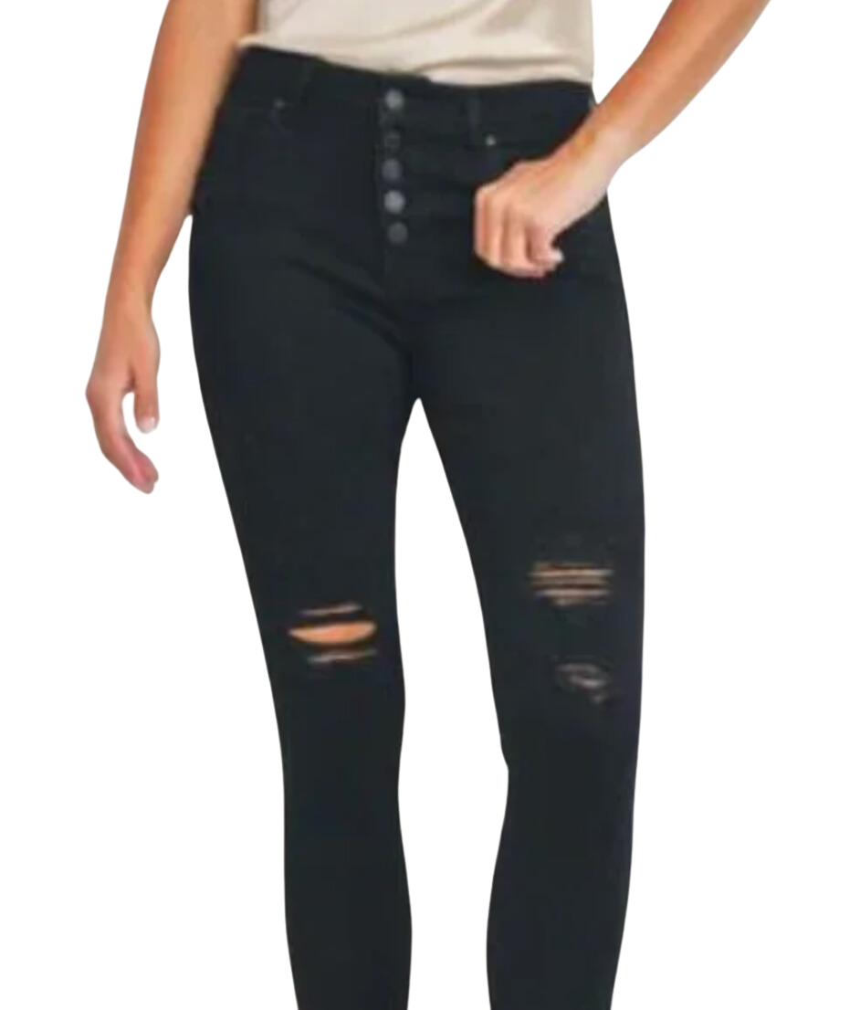 Enjean High Rise Destructed Style EP3203r Black Women's Pants (Size 0)