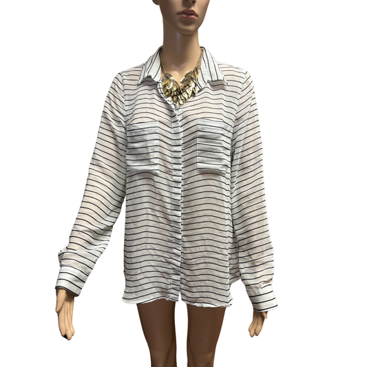 Old Navy White with Black Stripes Formal Blouse (Size Medium)